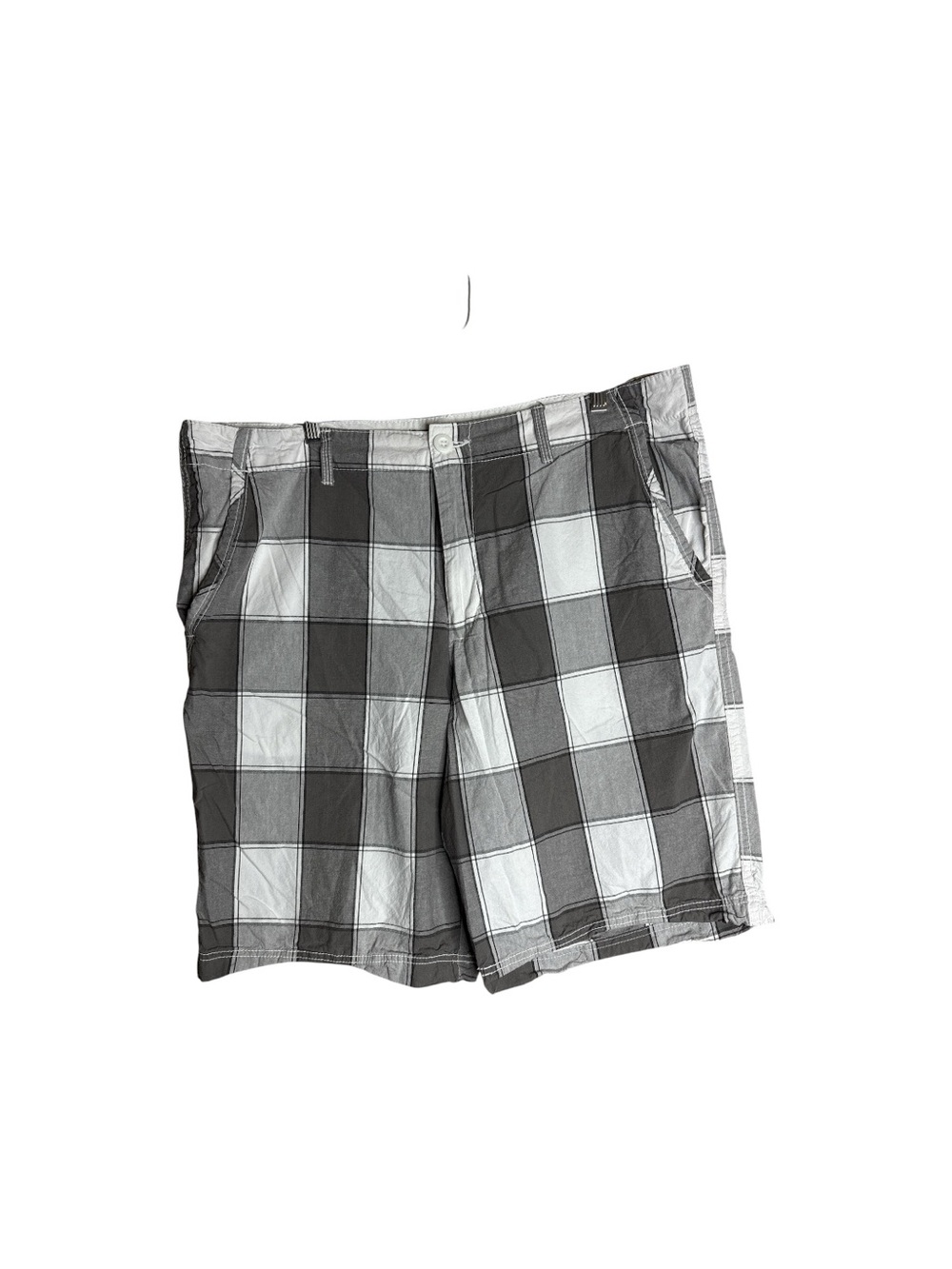 OP Ocean Pacific Men’s Plaid Shorts Size 42 Gray White Cotton Flat Front Casual